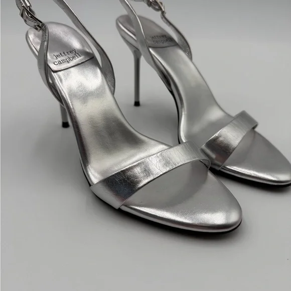 Jeffrey Campbell Go-Getter stiletto sling-back in metallic silver leather Sz 6.5 - Picture 3 of 11